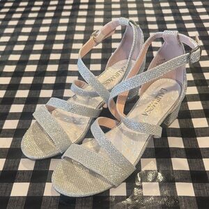 Silver Strappy girls Sandals-communion, flower girl, holiday -youth Size 3